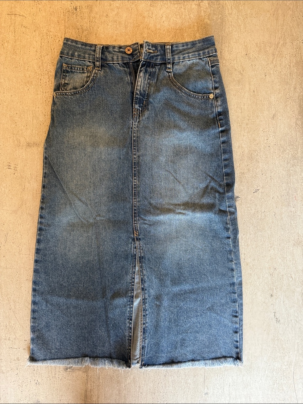 High-Waist Straight Denim Skirt in Blue